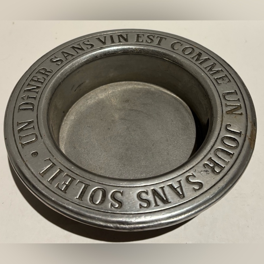 Vintage Wilton Pewter Wine Bottle Coaster Caddy "A Dinner Without Wine..." VGUC